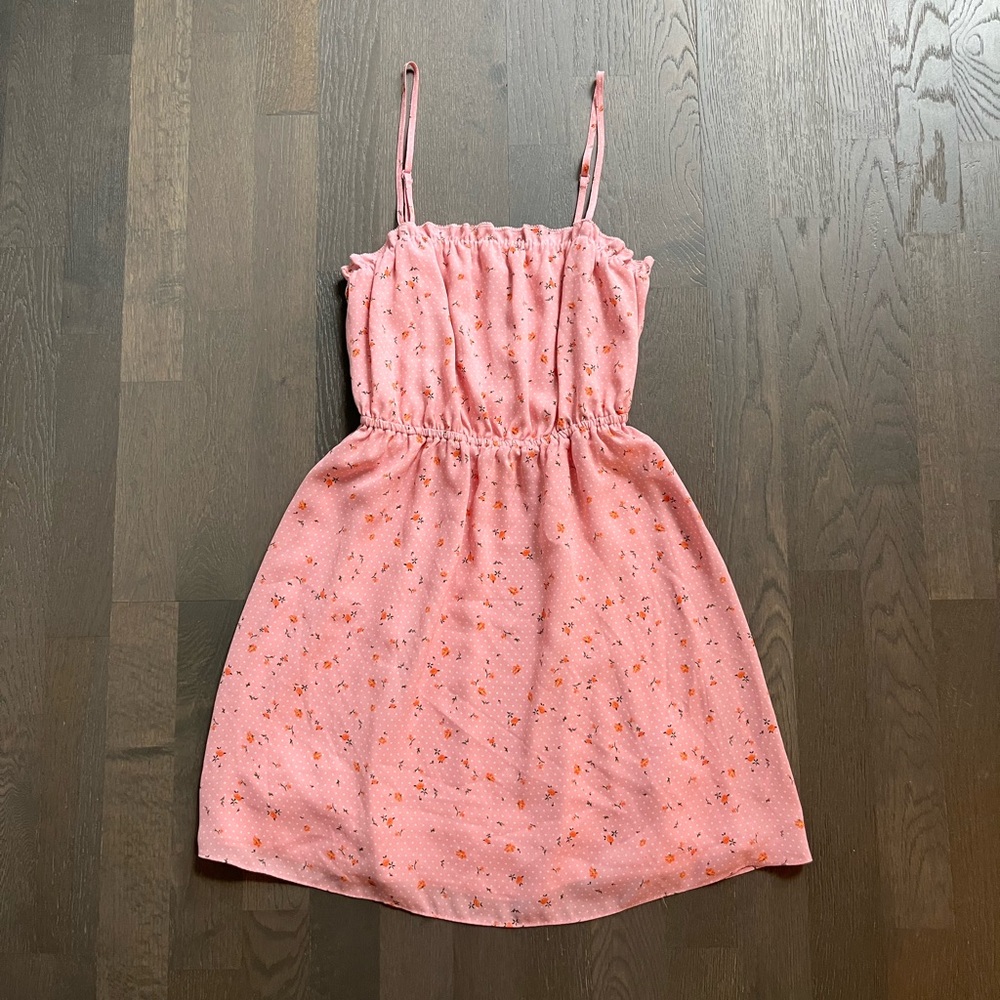 Sunday best Aritzia pink orange green white floral mini dress